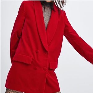 Zara Red Velvet Double Breasted Blazer/ Brand NEW!